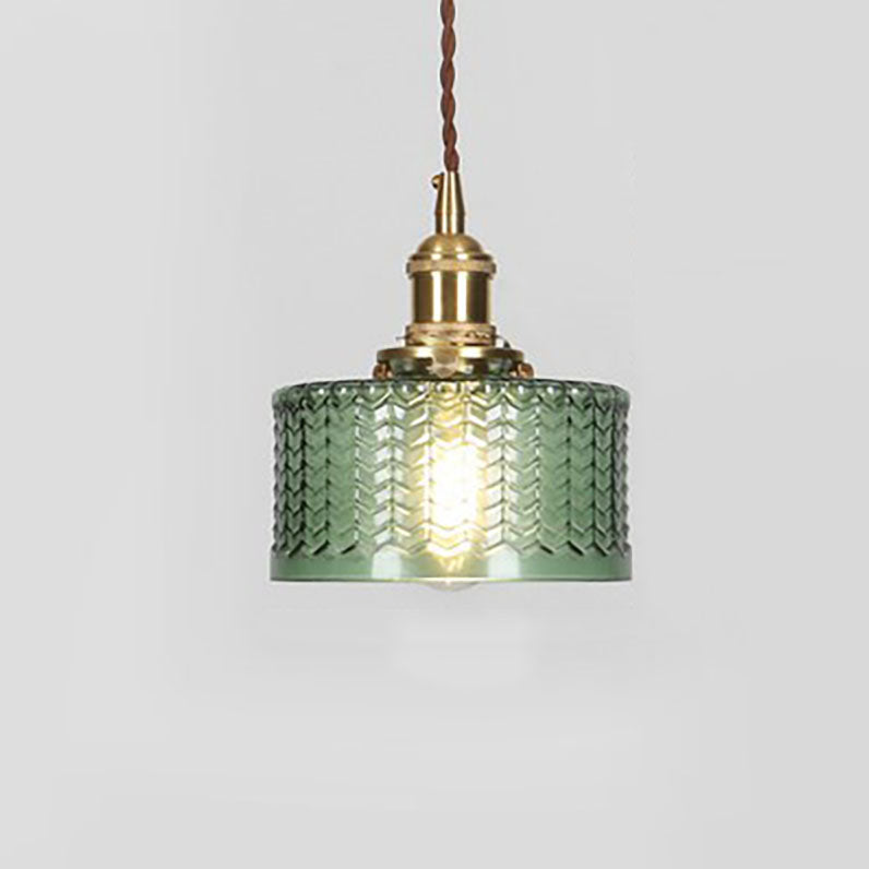 Traditional Japanese Brass Glass Round Jar 1-Light Pendant