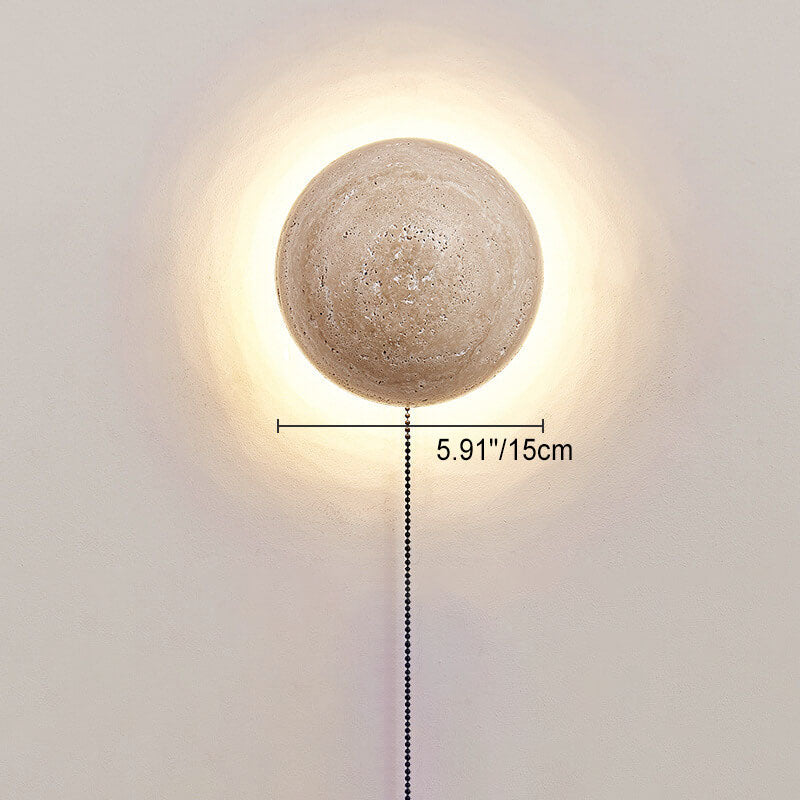 Traditional Japanese Round Yellow Travertine Wabi-Sabi LED