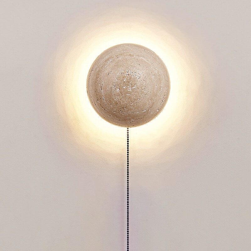 Traditional Japanese Round Yellow Travertine Wabi-Sabi LED
