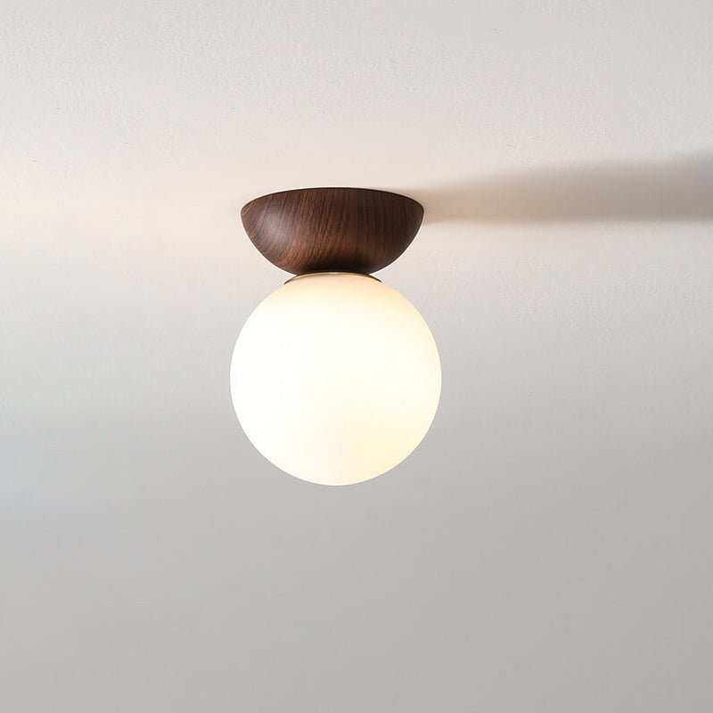 Modern Minimalist Glass Iron Orb 1-Light Semi-Flush Mount