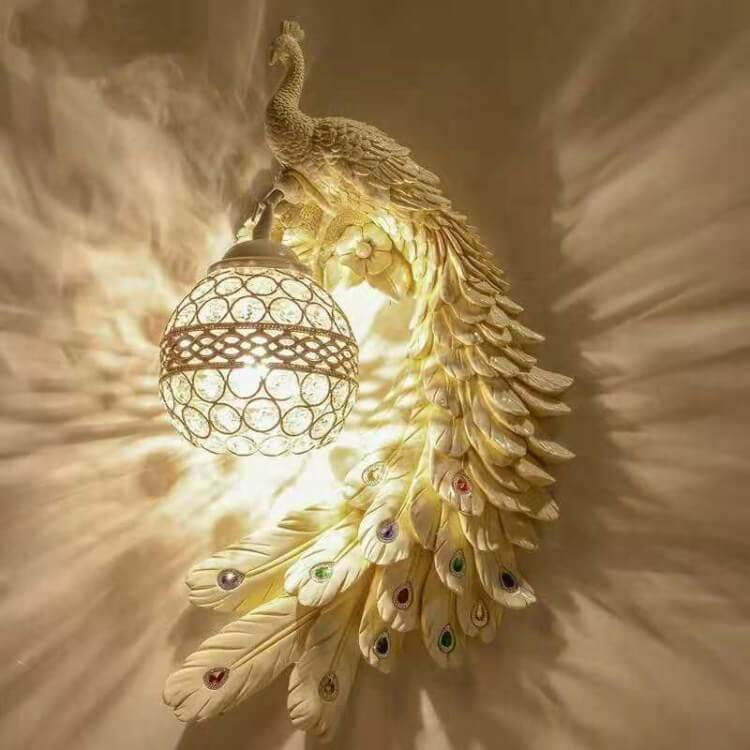 Vintage Ornate Resin Long Tail Peacock Crystal Ball Shade