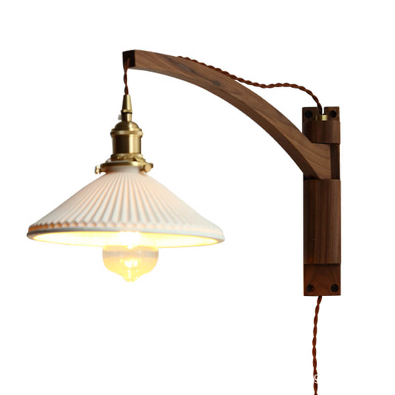 Nordic Milk White Striped Glass Walnut Retractable 1-Light