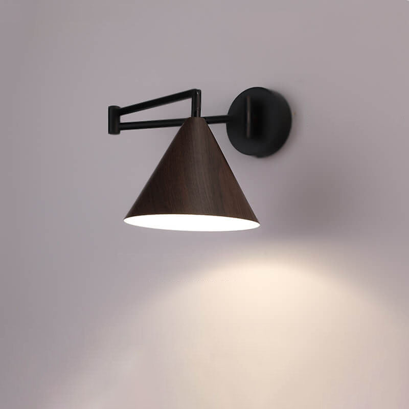Contemporary Nordic Cone Swing Arm Wood Grain Iron 1-Light