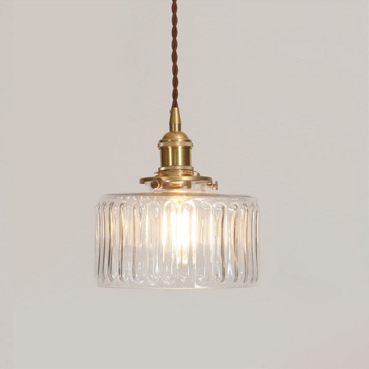 Traditional Japanese Brass Glass Round Jar 1-Light Pendant
