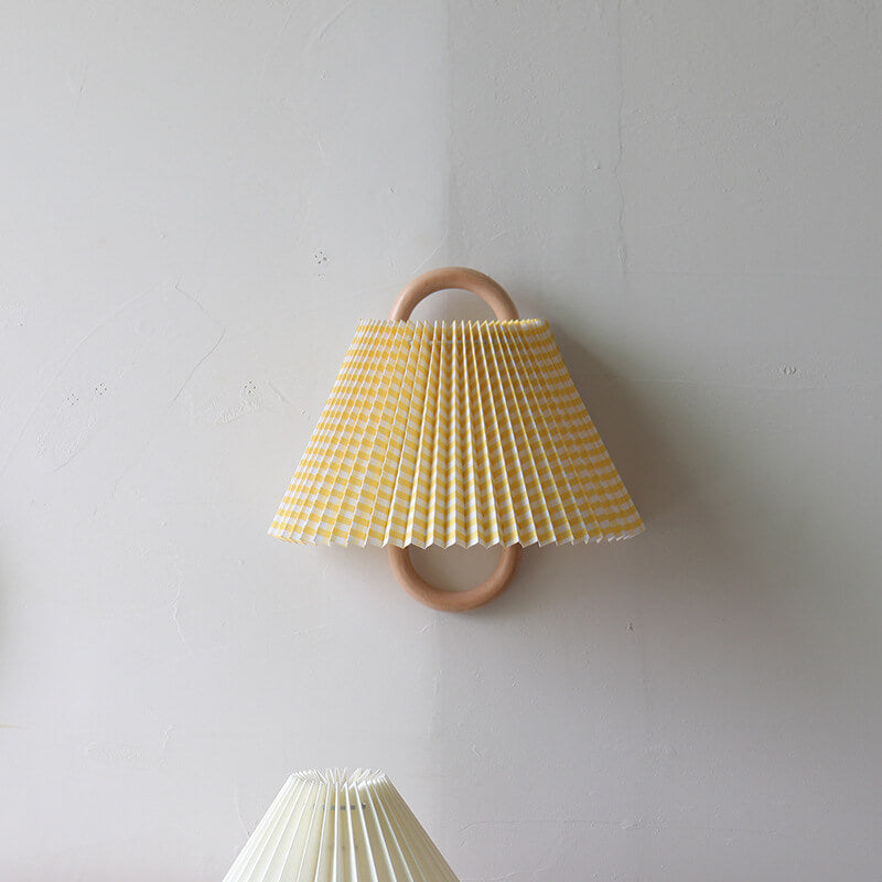 Modern Original Solid Wood Pleated Semi-Circle 1-Light Wall