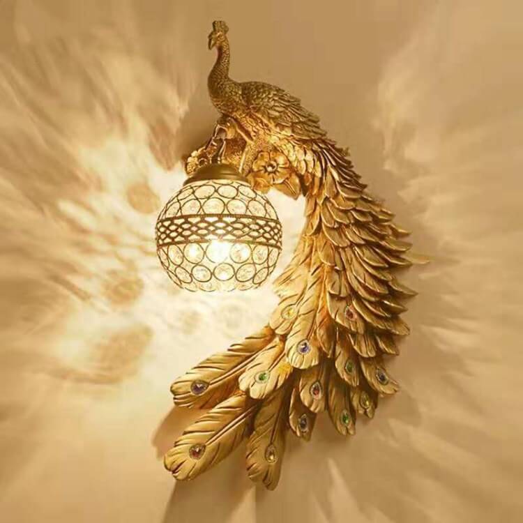 Vintage Ornate Resin Long Tail Peacock Crystal Ball Shade