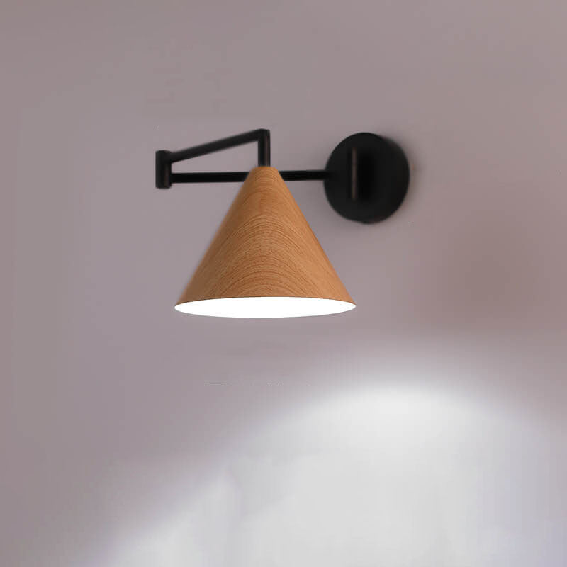 Contemporary Nordic Cone Swing Arm Wood Grain Iron 1-Light