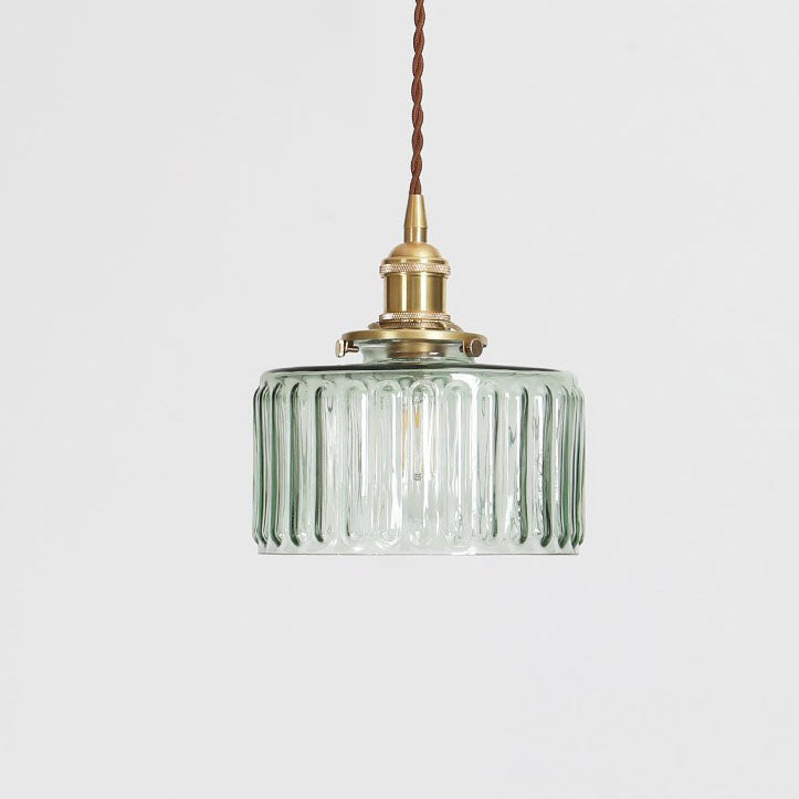 Traditional Japanese Brass Glass Round Jar 1-Light Pendant