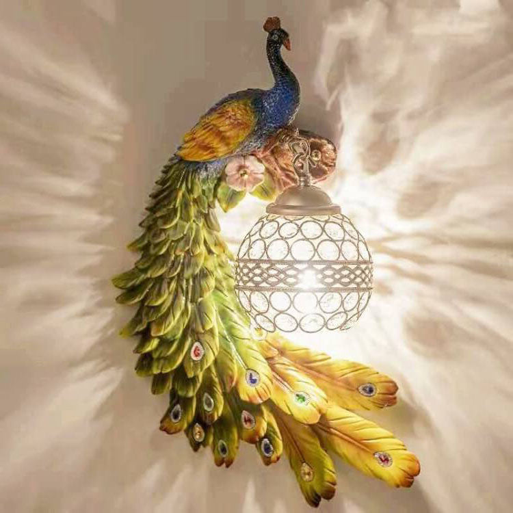 Vintage Ornate Resin Long Tail Peacock Crystal Ball Shade