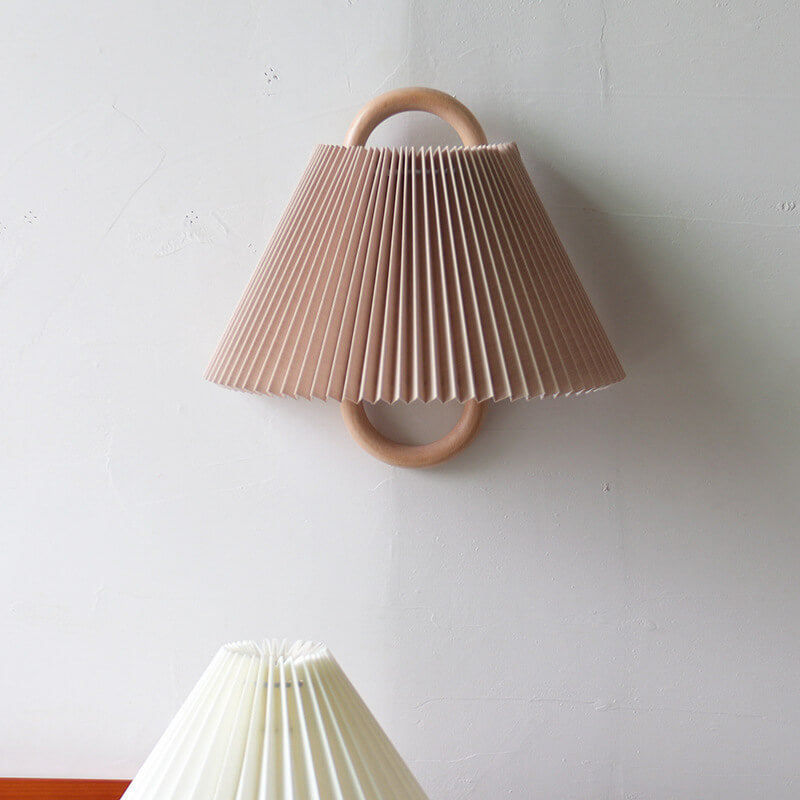 Modern Original Solid Wood Pleated Semi-Circle 1-Light Wall