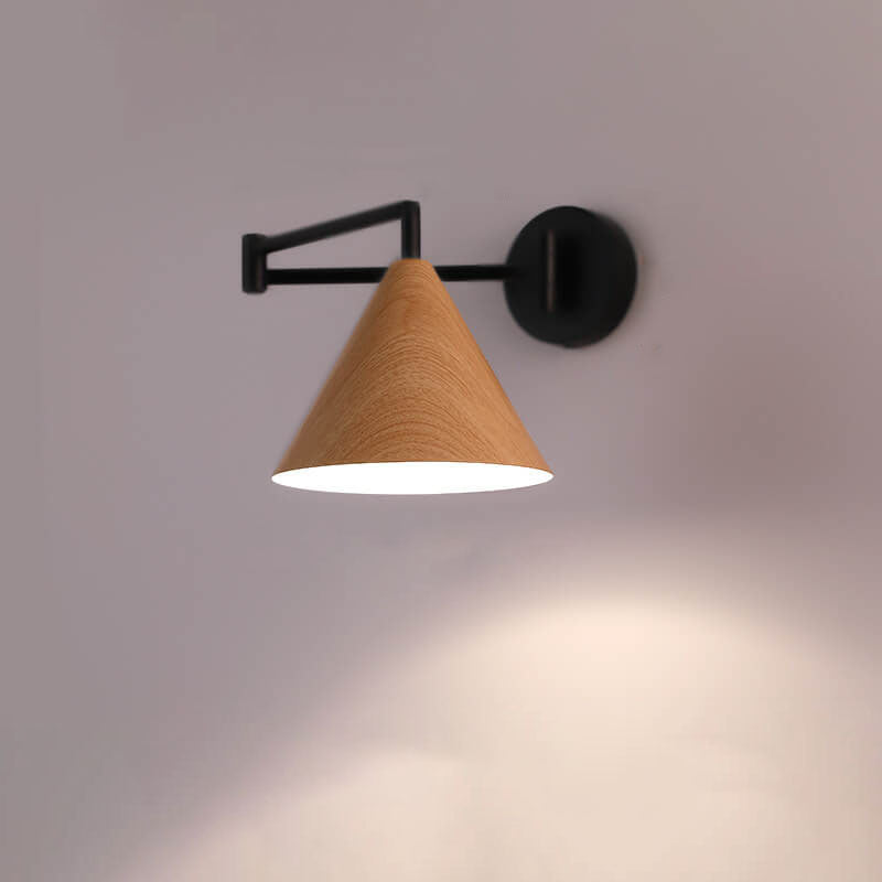 Contemporary Nordic Cone Swing Arm Wood Grain Iron 1-Light