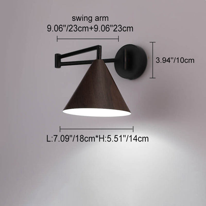 Contemporary Nordic Cone Swing Arm Wood Grain Iron 1-Light