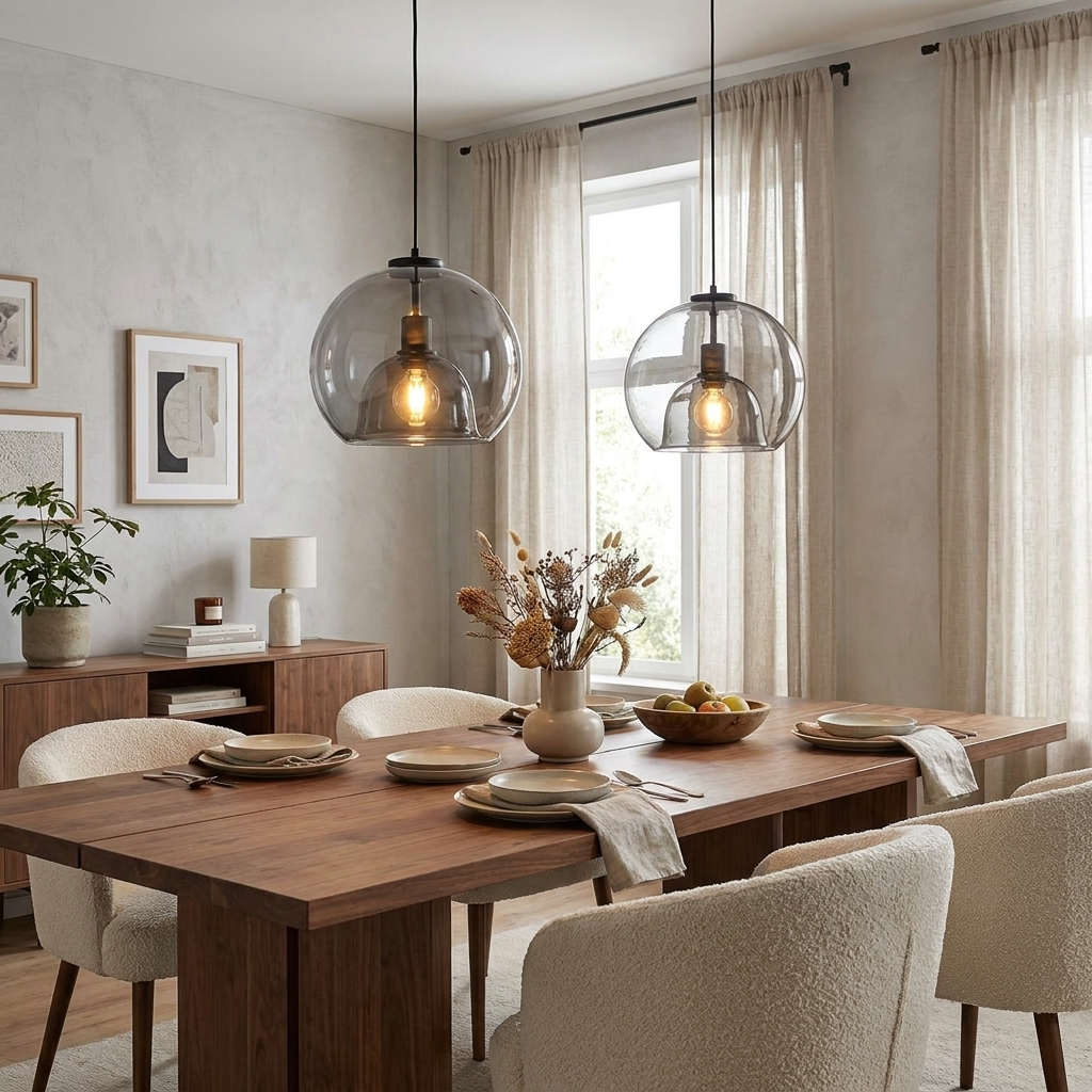 Minimalist Smoke Gray 1-Light Hand-Blown Glass Dome Pendant