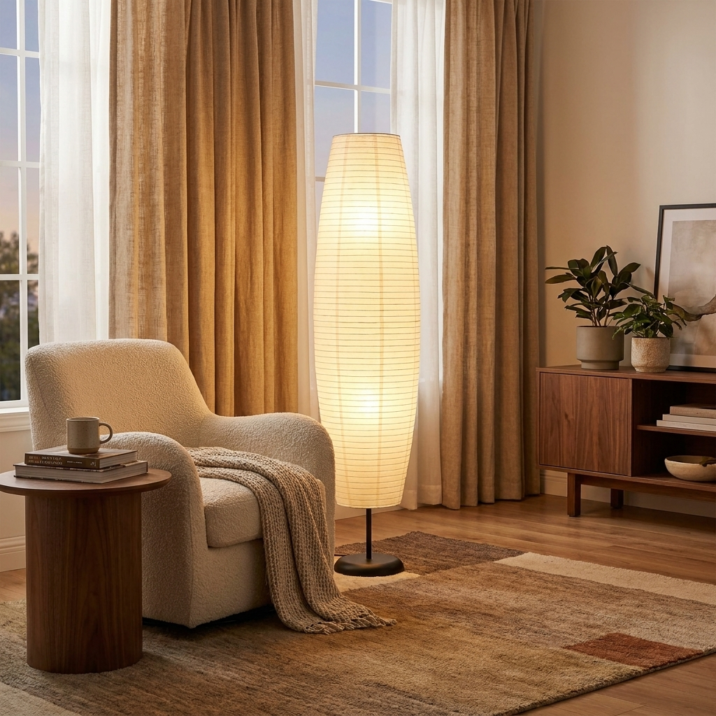 Nordic Minimalist Rice Paper Column 2-Light Standing Floor