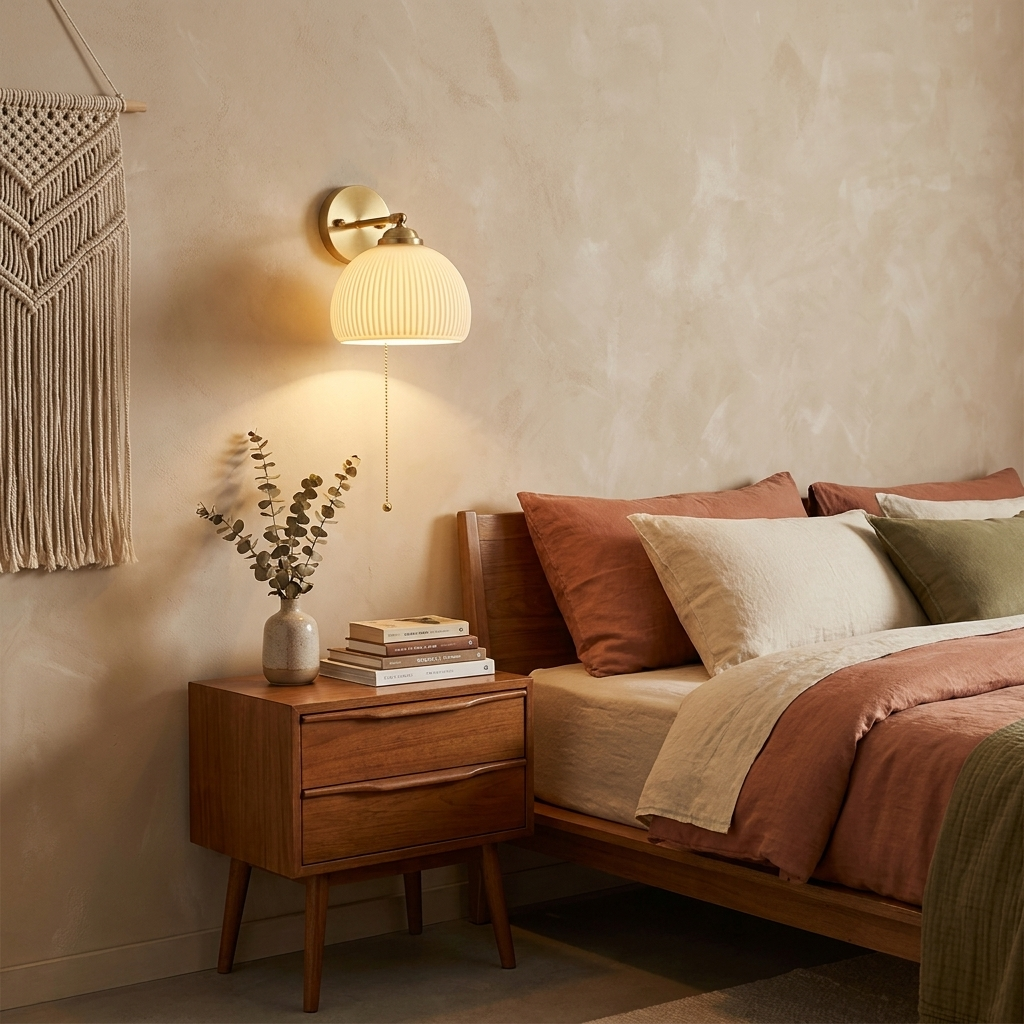 Contemporary Nordic Striped White Glass Brass 1-Light Pull
