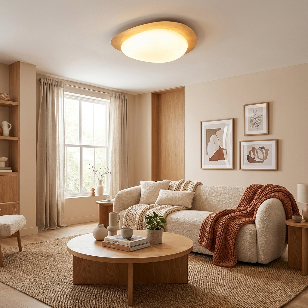 Nordic Iron Wood Grain Pebble LED Flush Mount Ceiling Light