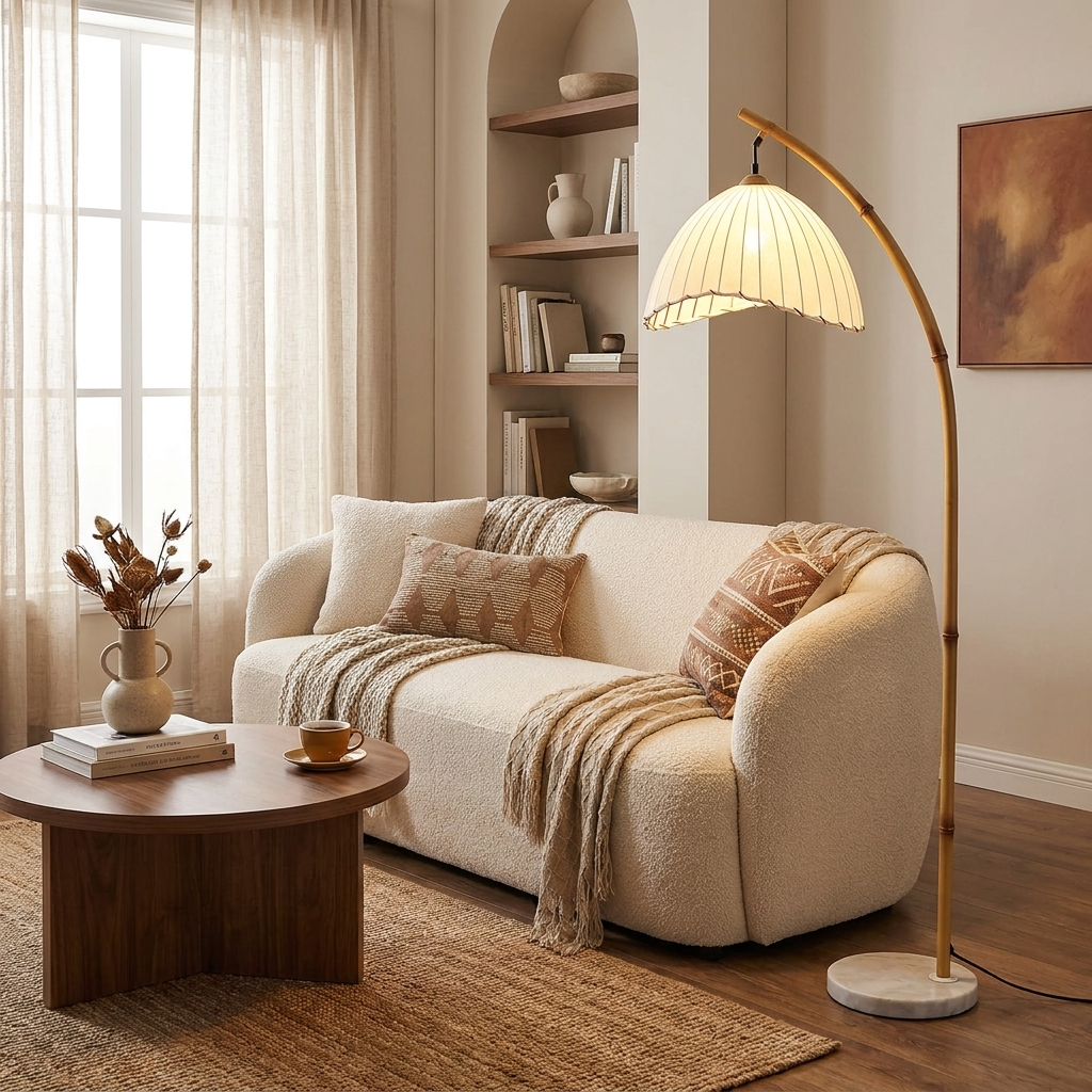 Retro Zen Simulation Bamboo Pole 1-Light Standing Floor Lamp