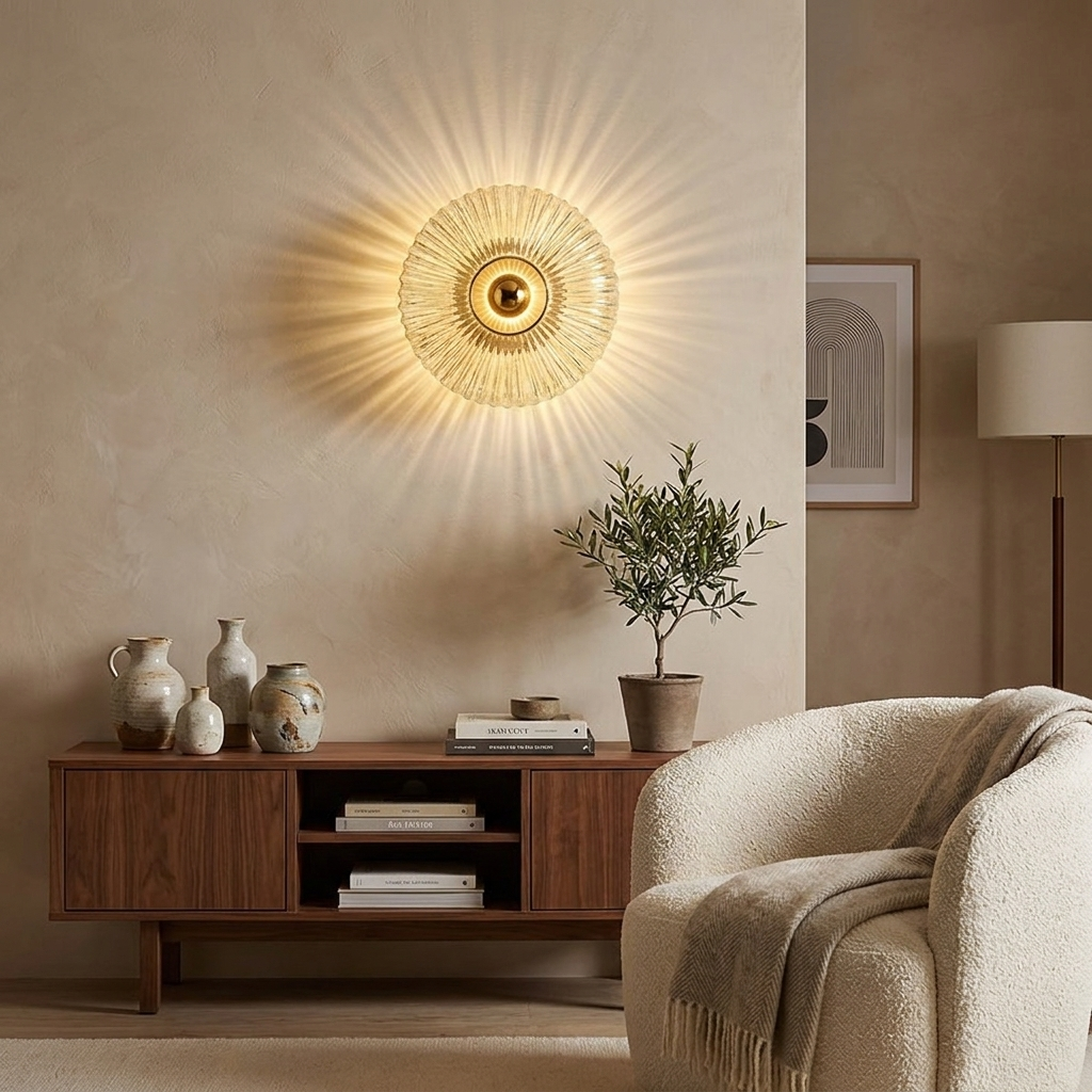 Contemporary Nordic Iron Striped Glass Round Disc 1-Light