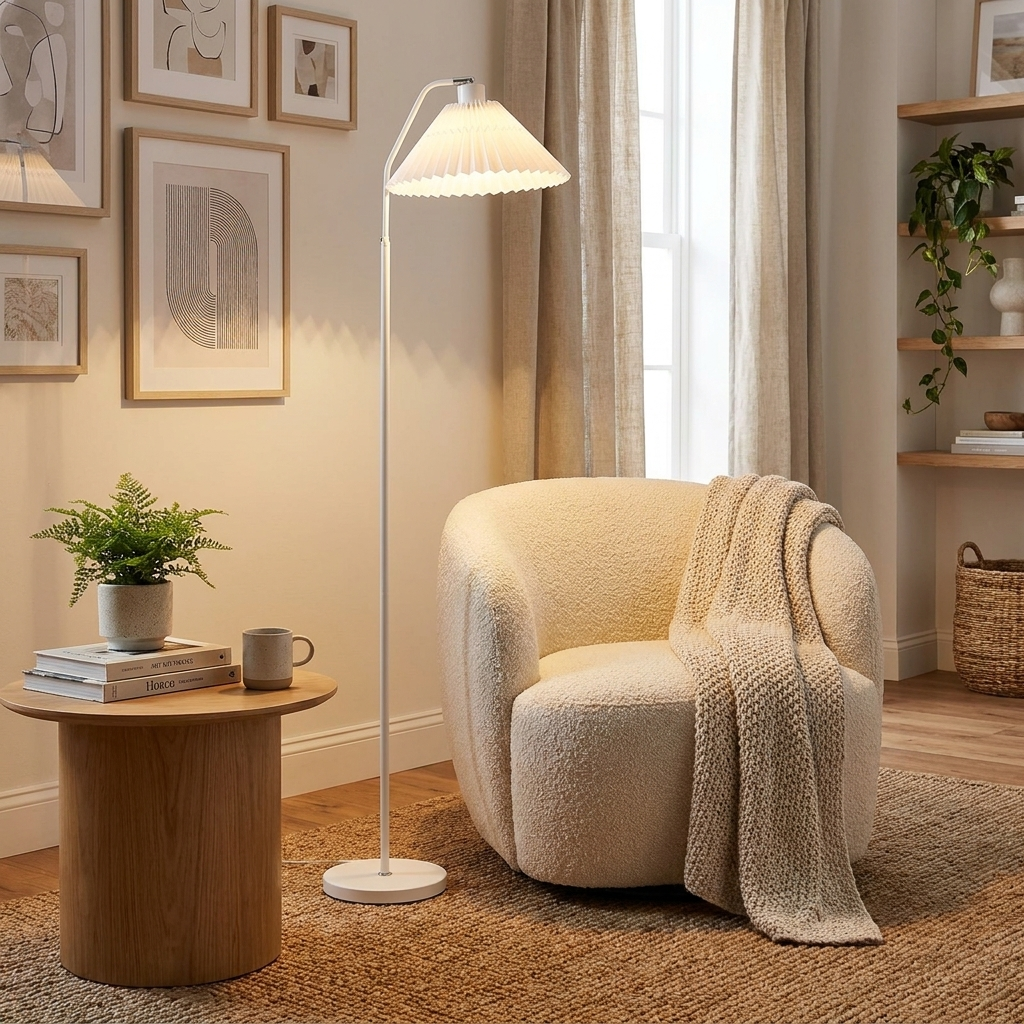 Minimalist Fabric Pleated Shade 1-Light Standing Floor Lamp