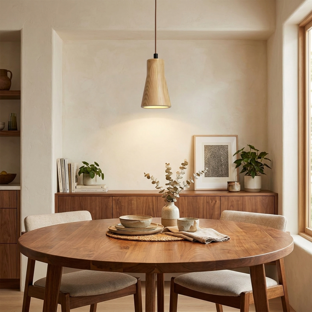 Simple Wooden Cylindrical 1-Light Small Pendant Light