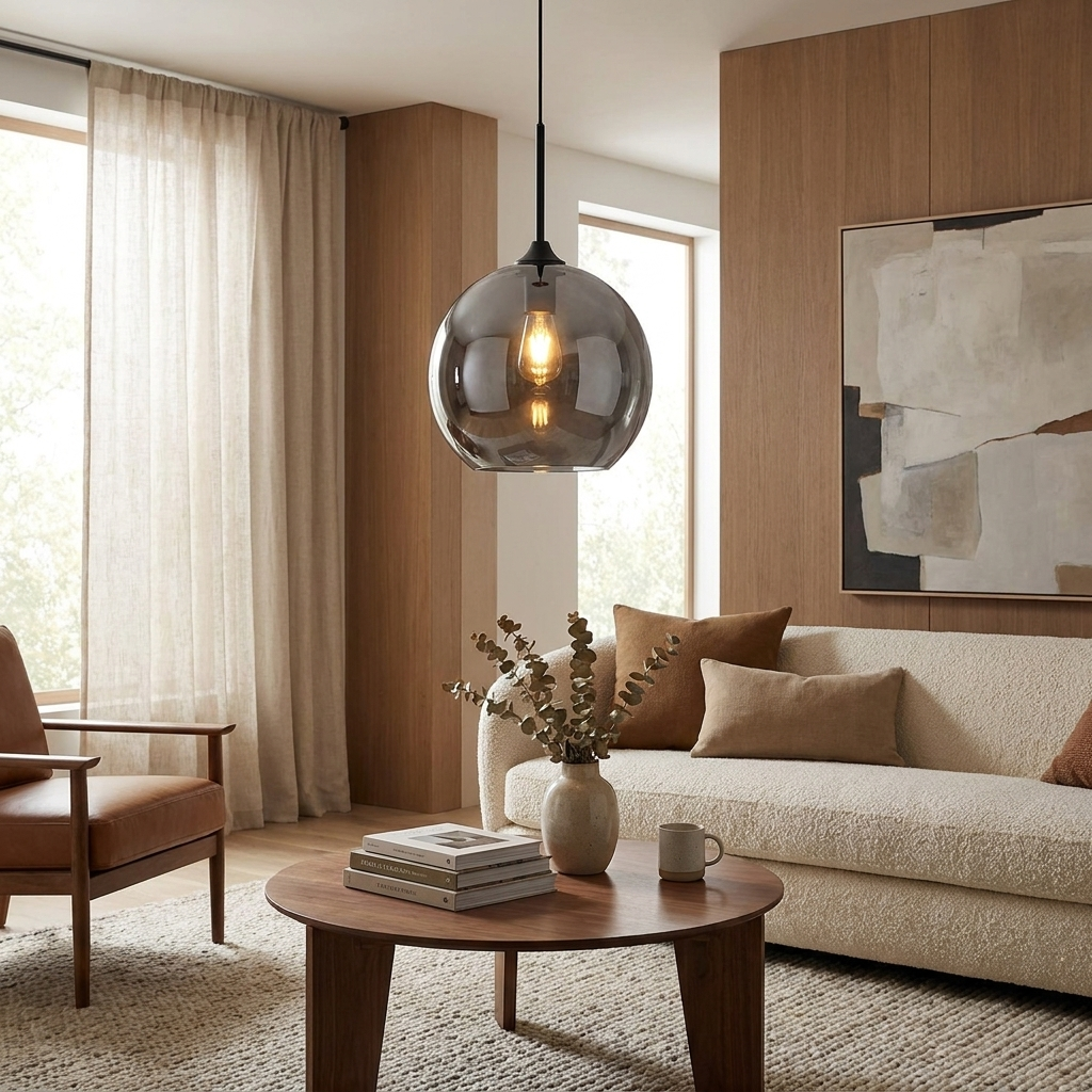 Contemporary Nordic Round Glass Iron Ball 1-Light