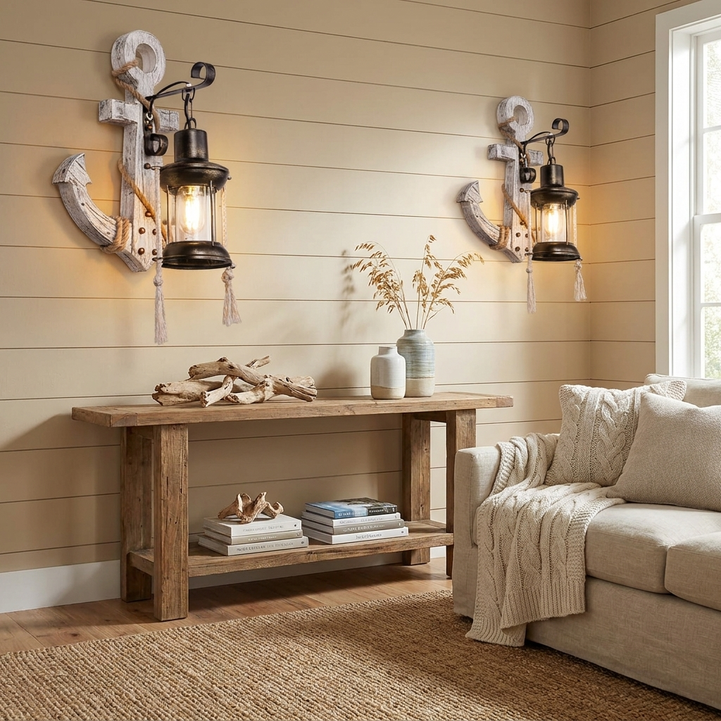 Industrial Vintage Boat Anchor Solid Wooden 1-Light Wall