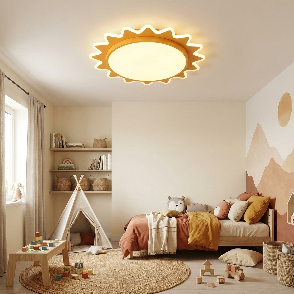 Creative Cartoon Sun Shaped LED Flush Mount Ceiling Light
